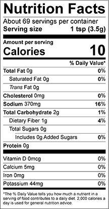 Special Shit Seasoning - Nutritional Info