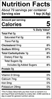 Special Shit Seasoning - Nutritional Info