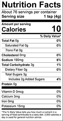 Special Shit Seasoning - Nutritional Info